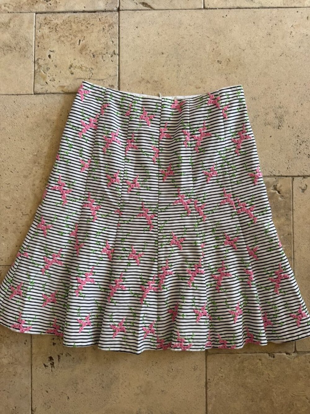 Vintage y2K Nanette Lepore striped embroidered floral trumpet skirt size 4